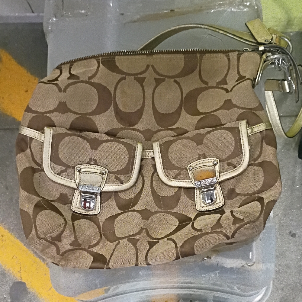 Coach Brown and Cream Crossbody Bag with Signature Design